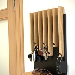 Schlüsselhalter Mit 2 Regalen – Moderner Wandorganizer Aus Holz, Schwarz, Mit 3 Goldenen Haken, 36,3x9,6x12,7 Cm