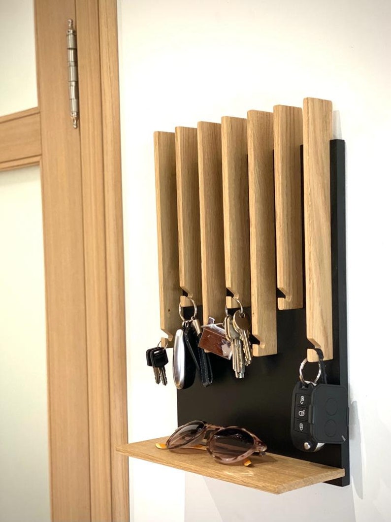 Solid wood modern Entryway Mail Key Organizer Modern Key holder for wall Entryway Organizer for Home Decor Black key holder zdjęcie 7