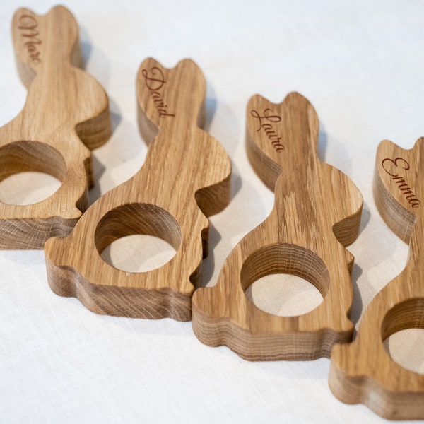 Servilletero de madera con forma de conejito personalizado: Decoración de Pascua