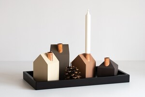 Bougeoir De L'Avent En Bois Avec 4 Bougeoirs - Décor Motifs Château, Père Noël - 28x9x11 Cm - Décoration De Noël