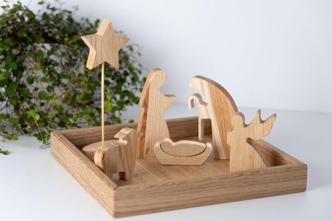 Natural Oak Wood Nativity Set: 6 Piece Christmas Figurines - Etsy