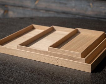 Oak Wood Serving Tray Set of 3: Elegant Table Decor