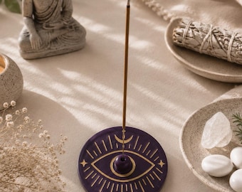 Deep purple Incense holder Relaxation gift Meditation decor  Altar supplies Incense burner