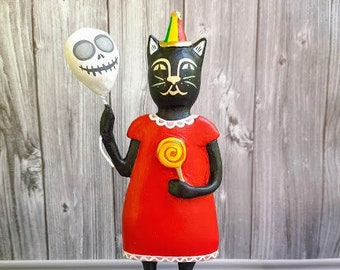 Halloween cat decor. Primitive cat doll OOAK