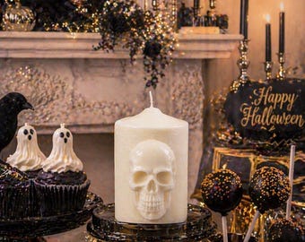 Halloween Candle Dark Aesthetic Halloween decoration White Wax skeleton candle Goth Gift for Her