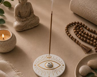 Celestial White Incense holder Yoga gift Meditation room art Incense dish Zen decor Incense burner