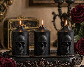 Juego de 3 velas góticas negras, regalo de otoño, velas estilo cottagecore oscuro, velas de hechizos, decoración gótica para el hogar, vela de cera de abeja estilo bruja