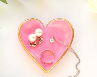 Pink ring dish Mother daughter gift Trinket Tray Jewelry dish Grandma gift Pink heart jewelry tray Gift for bff Ring holder Mother's day