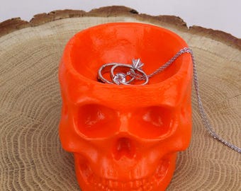 Halloween orange jewelry dish Goth wedding ring dish Spooky cute Skull ring holder Gothic shelf decor skull Halloween ring box Wedding gift