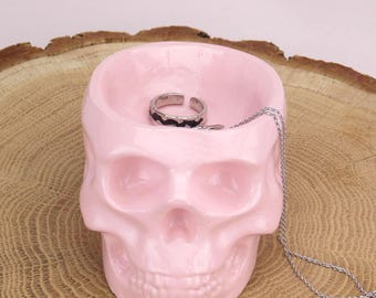 Blush pink skull ring dish Gothic girly decor Gift for sister Skull trinket dish Goth shelf decor