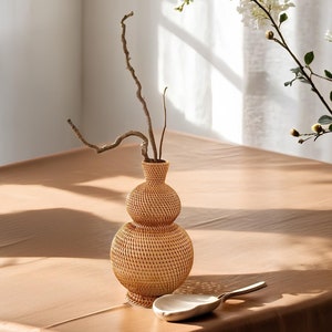 ラタン製花瓶、ラタン製ひょうたん花瓶、天然編みの押し花バスケット、新築祝いのギフト