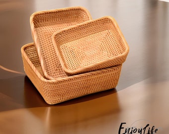 Rattan Desktop Storage Basket,Rattan Cosmetic Storage Box,Personalized Natural Woven basket,Housewarming Gift