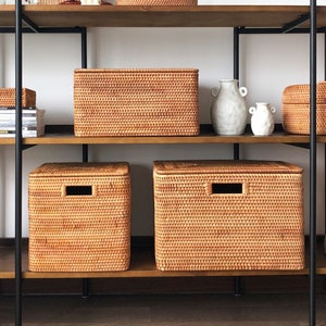 Rattan weave square storage basket,Rattan storage basket with handle,Clothes and toys storage basket,Livingroom decoration