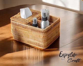 Rattan Woven Square Box,Rattan Tissue Storage Basket,Personalized Natural Handmade basket,Housewarming Gift
