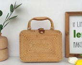 Rattan Woven Boho bag with handle,Small rattan handmade suitcase,Gift For Her