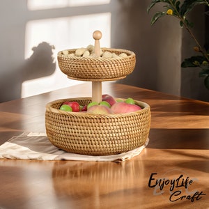 Handmade Rattan Woven Storage Basket,2 Tier Afternoon Tea Cake Stand,Afternoon Tea Party Decor,Multi Layer Fruit Storage,Gift for Her
