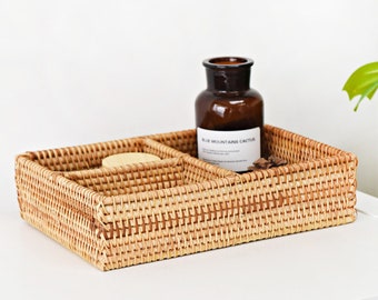 Rattan Woven Square Storage Basket,Rattan Cosmetic Storage Box,Personalized Natural Handmade basket,Housewarming Gift