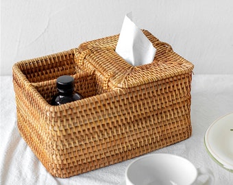 Rattan Woven Square Box,Rattan Tissue Storage Basket,Personalized Natural Handmade basket,Housewarming Gift