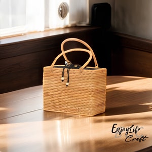 Bolso boho tejido de ratán, bolso hecho a mano de Rattan Bali, regalo para ella