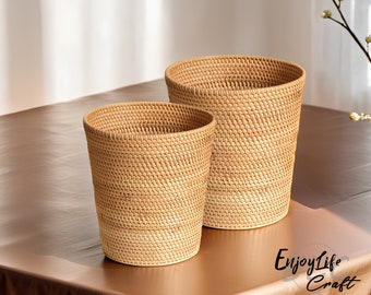 Taper Type Rattan Woven Storage Basket,Rattan Storage Box,Waste Paper Basket Storage,Desktop Storage Basket,Recycling Basket Natural Gift