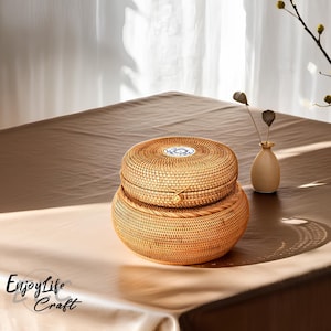 Rattan gewebter runder Aufbewahrungskorb mit Deckel, Rattan Schmuckschatulle, personalisierte natürliche Geschenkbox