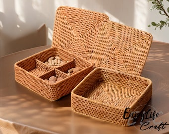 Rattan Woven Square Round Storage Basket,Home Storage Box,Personalized Natural Handmade basket,Housewarming Gift