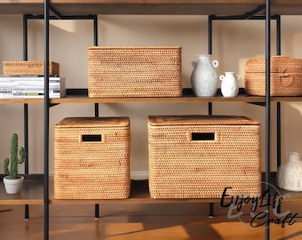 Rattan weave square storage basket,Rattan storage basket with handle,Clothes and toys storage basket,Livingroom decoration
