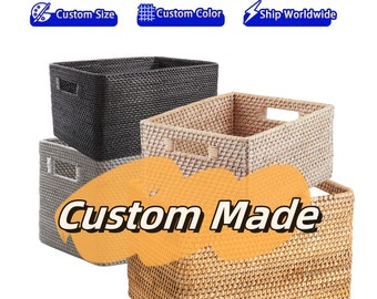 Custom made size color rattan weave storage basket,Mudroom cabinet basket,Cubbies basket,Cubicle cupboard basket,Bookshelf storage basket