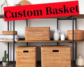 Custom rattan weave square storage basket,Basket size or handle or lid or liner all can custom,Livingroom decoration and gifts