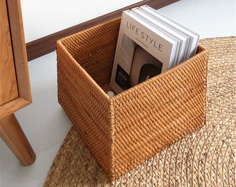 Rattan Weave Square Storage Basket,Handcrafted Desktop Storage Box Basket,Livingroom Storage Basket