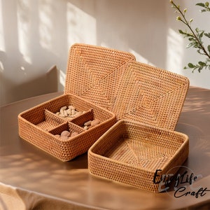 Rotan geweven vierkante ronde opbergmand,opbergdoos voor thuis,gepersonaliseerde natuurlijke handgemaakte mand,housewarmingcadeau
