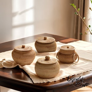 Ronde rotan geweven opbergmand met deksel,handgemaakte desktop fruit noten thee opbergdoos mand,huisdecoratie