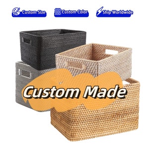 Custom made size color rattan weave storage basket,Mudroom cabinet basket,Cubbies basket,Cubicle cupboard basket,Bookshelf storage basket image 1