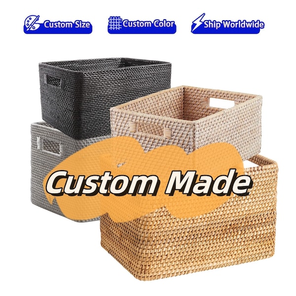 Custom made size color rattan weave storage basket,Mudroom cabinet basket,Cubbies basket,Cubicle cupboard basket,Bookshelf storage basket