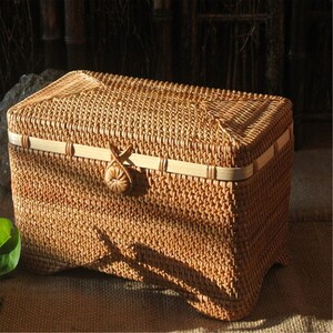 Square Rattan Woven Storage Basket With Lid,Rattan Storage Box,Picnic Storage Basket,Personalized Natural Gift Box