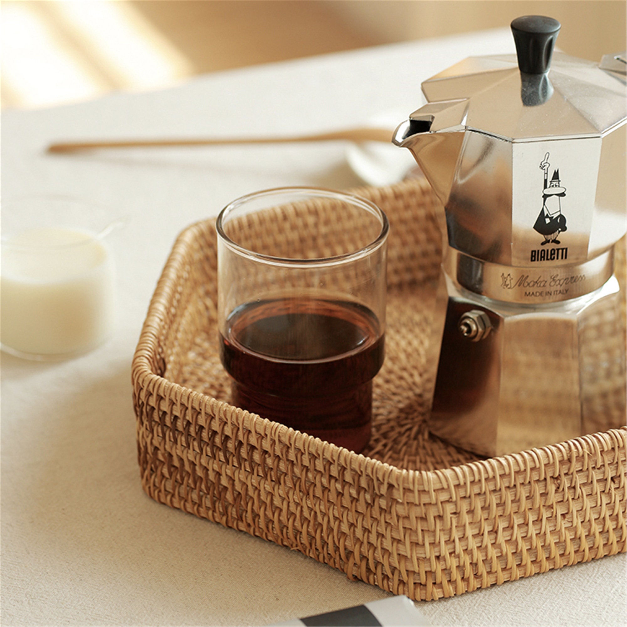 Rattan tejida cesta de almacenamiento cuadrado bandeja de té | Etsy