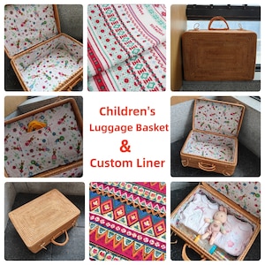 Children&#39;s rattan luggage basket,Multiple styles of lining,Handmade basket liner can custom,Quality cotton and linen liner,Gift for children