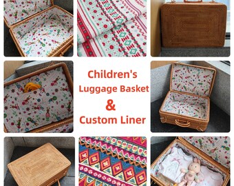 Children's rattan luggage basket,Multiple styles of lining,Handmade basket liner can custom,Quality cotton and linen liner,Gift for children