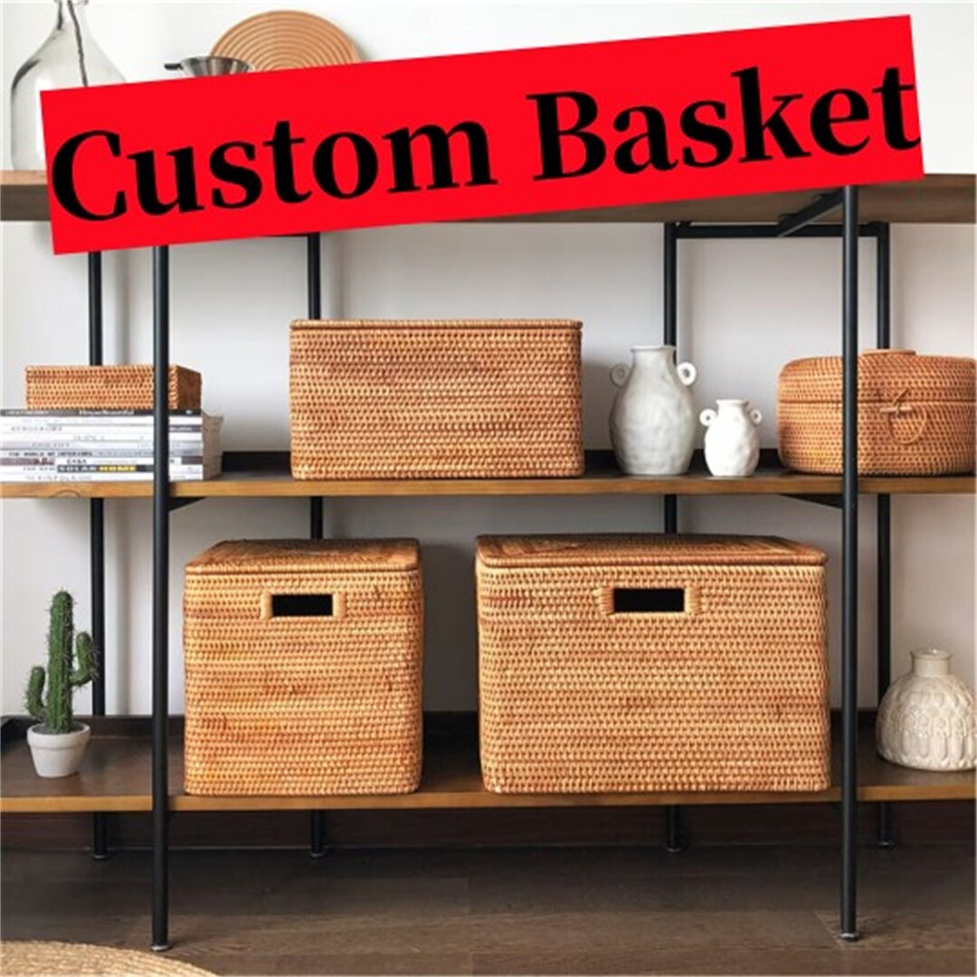 Custom Rattan Weave Square Storage Basket,basket Size or Handle or Lid