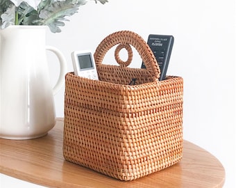 Rattan Desktop Storage Basket,Rattan Square Storage Box,Creative Natural Woven basket,Housewarming Gift