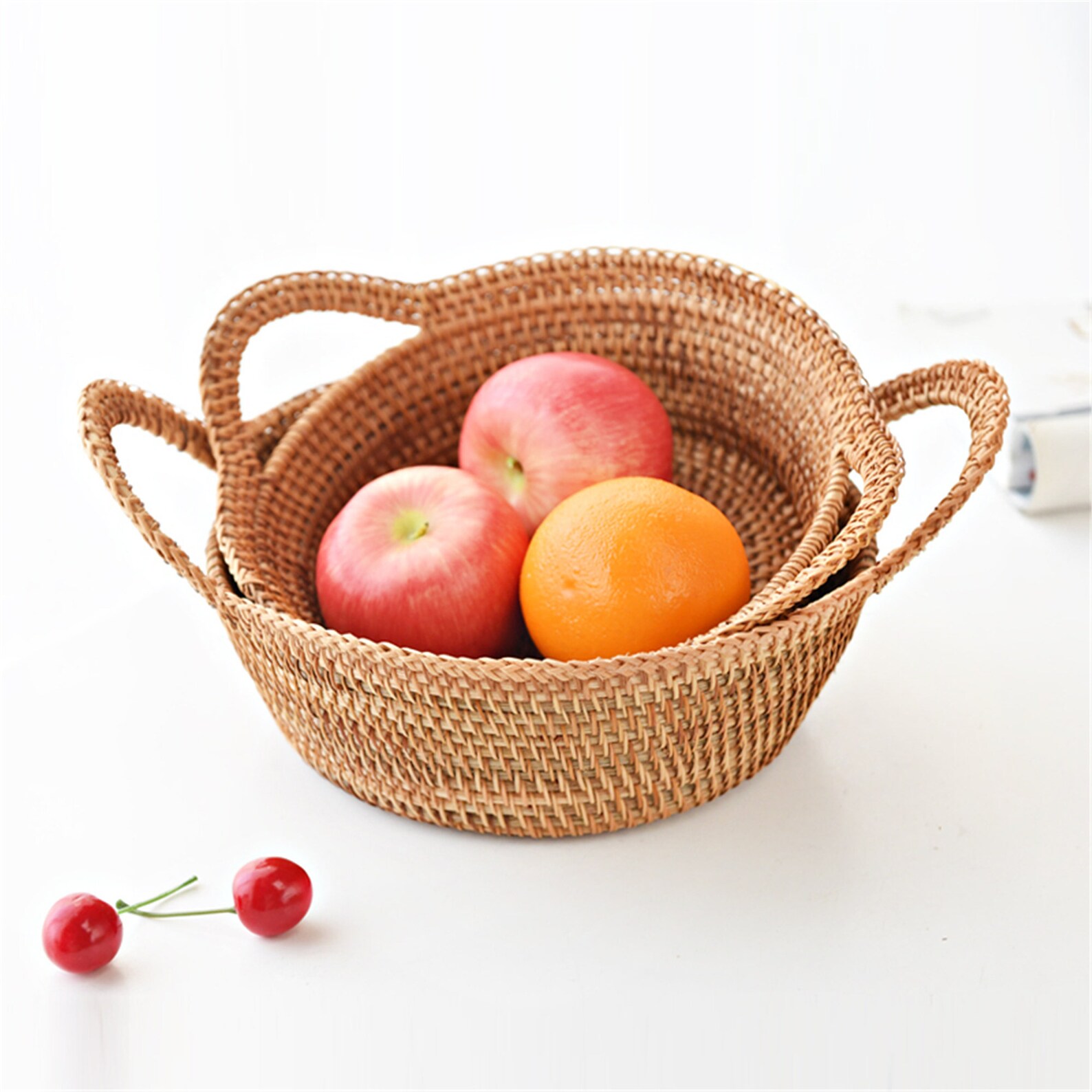 Rattan Woven Storage BasketRound Fruit Basket With Etsy