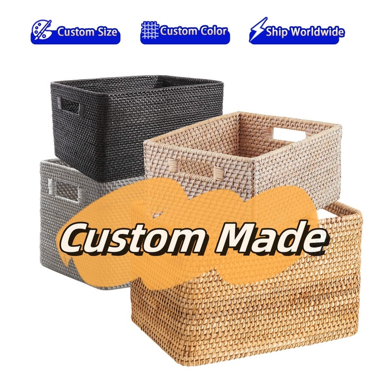 Custom made size color rattan weave storage basket,Mudroom cabinet basket,Cubbies basket,Cubicle cupboard basket,Bookshelf storage basket zdjęcie 1