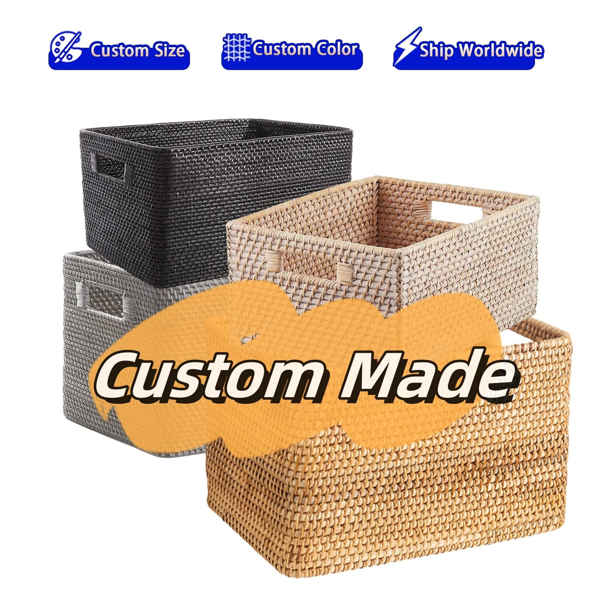 Custom made size color rattan weave storage basket,Mudroom cabinet basket,Cubbies basket,Cubicle cupboard basket,Bookshelf storage basket
