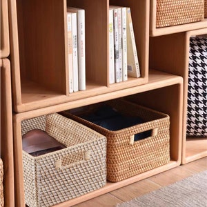 Custom made size color rattan weave storage basket,Mudroom cabinet basket,Cubbies basket,Cubicle cupboard basket,Bookshelf storage basket image 6