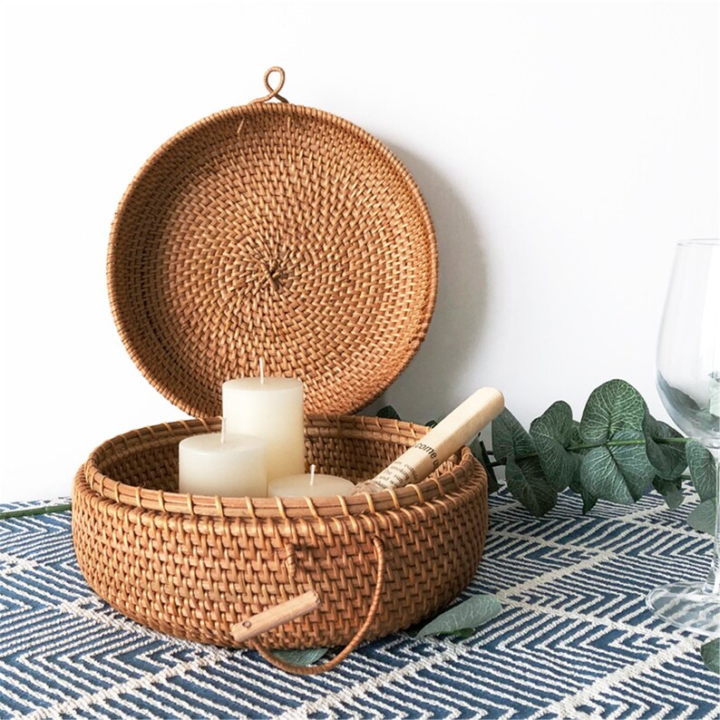 Round Rattan Woven Storage Basket With Lidrattan Storage Etsy UK