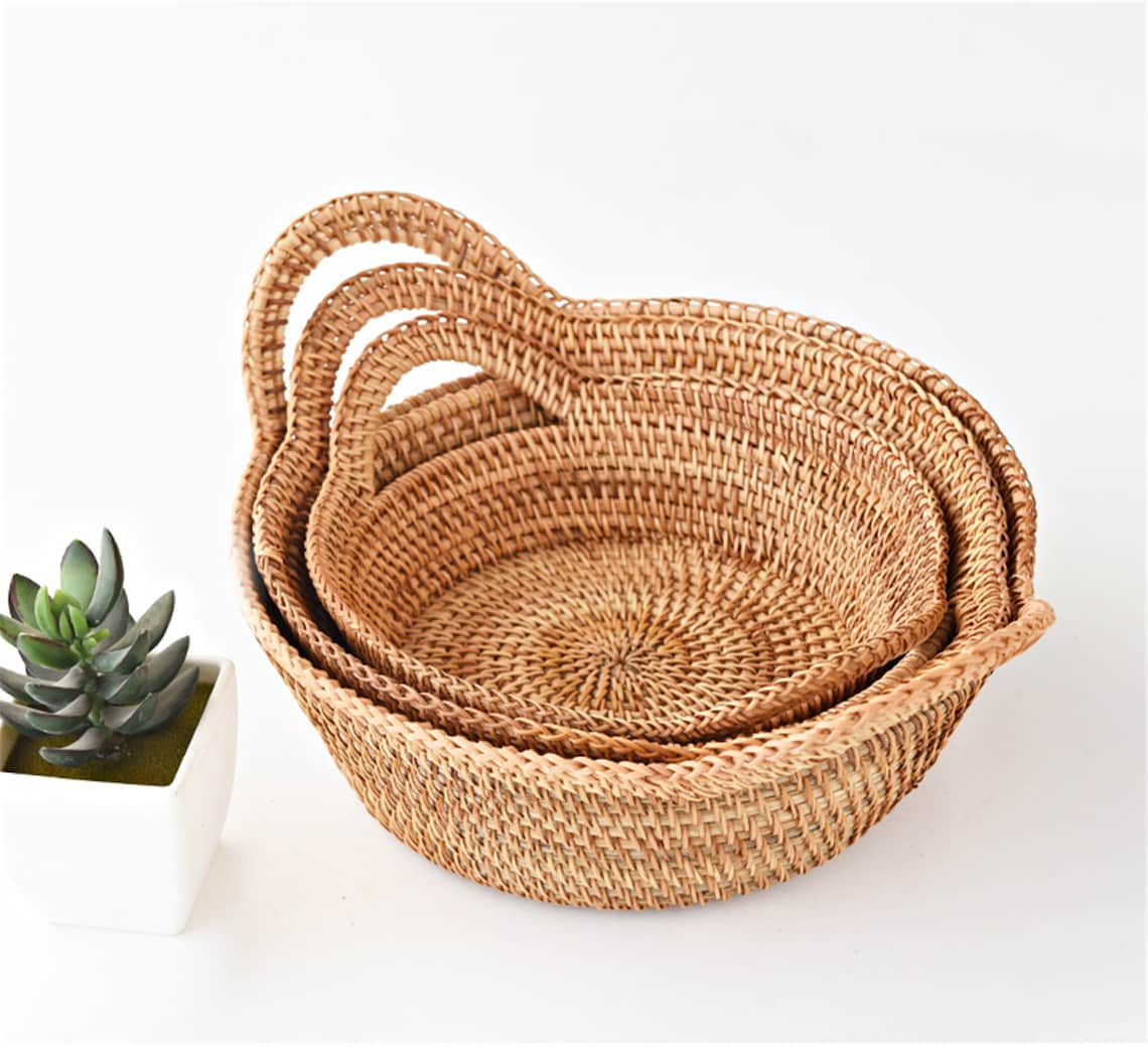 Rattan Woven Storage BasketRound Fruit Basket With Etsy