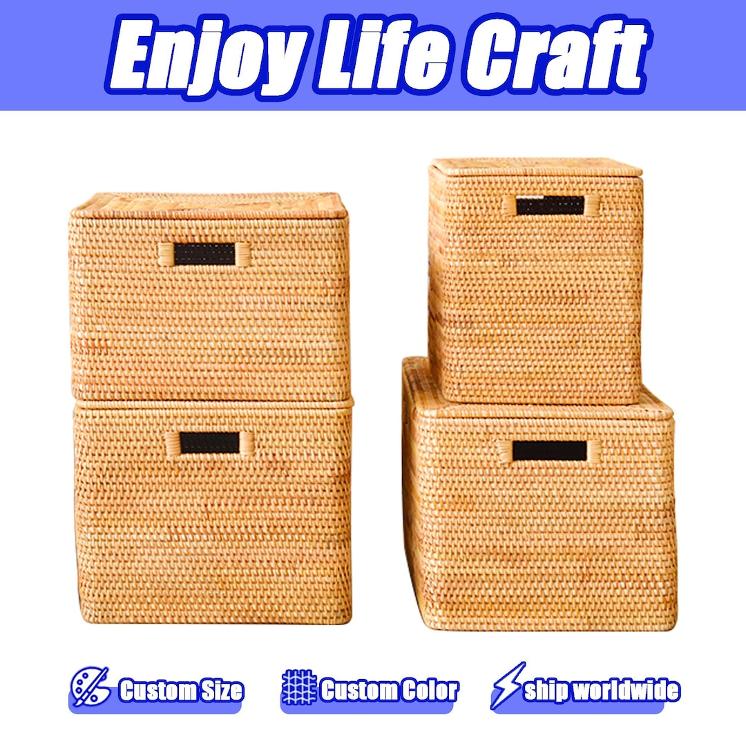 Rattan Weave Square Storage Basket,rattan Storage Basket With Lid