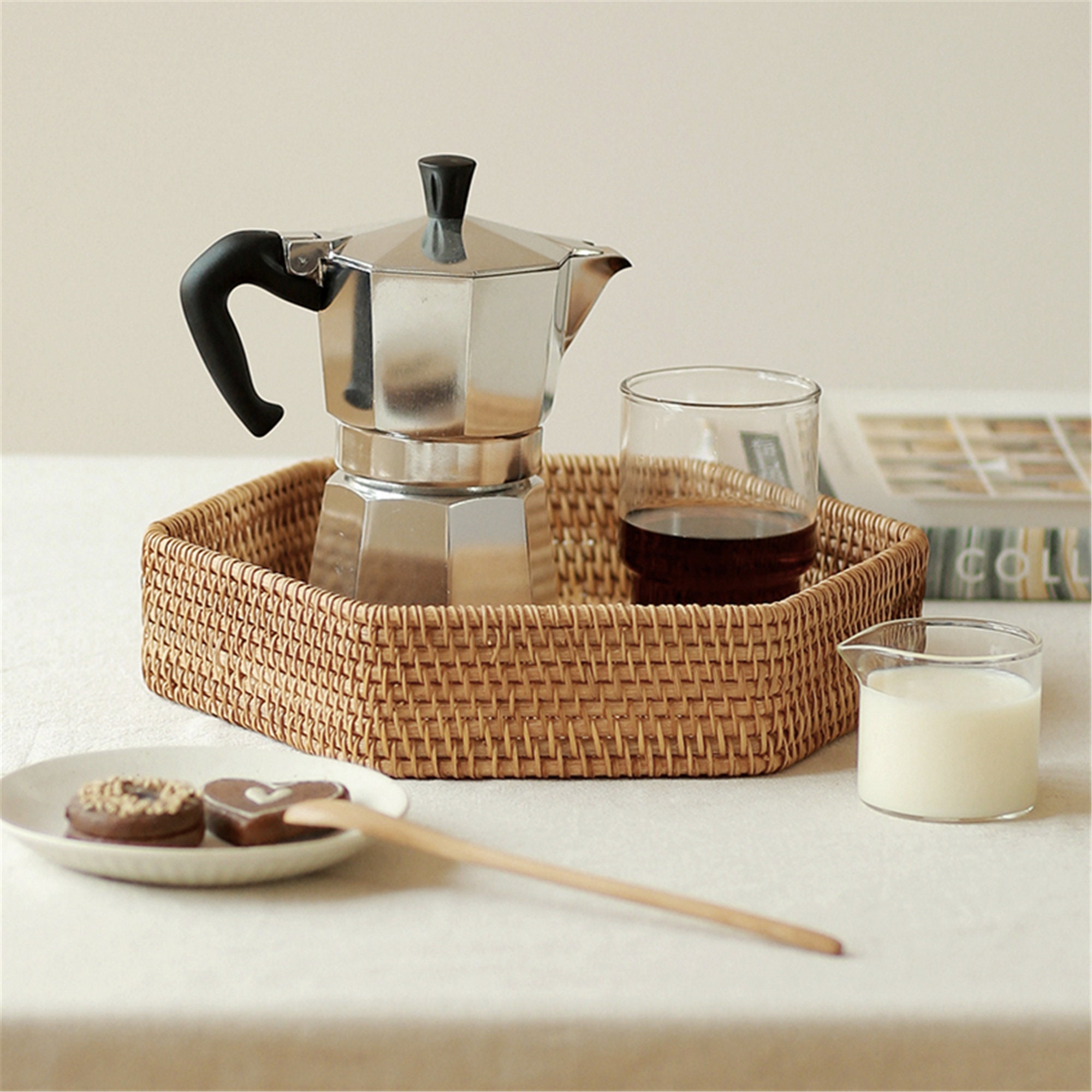 Rattan tejida cesta de almacenamiento cuadrado bandeja de té | Etsy