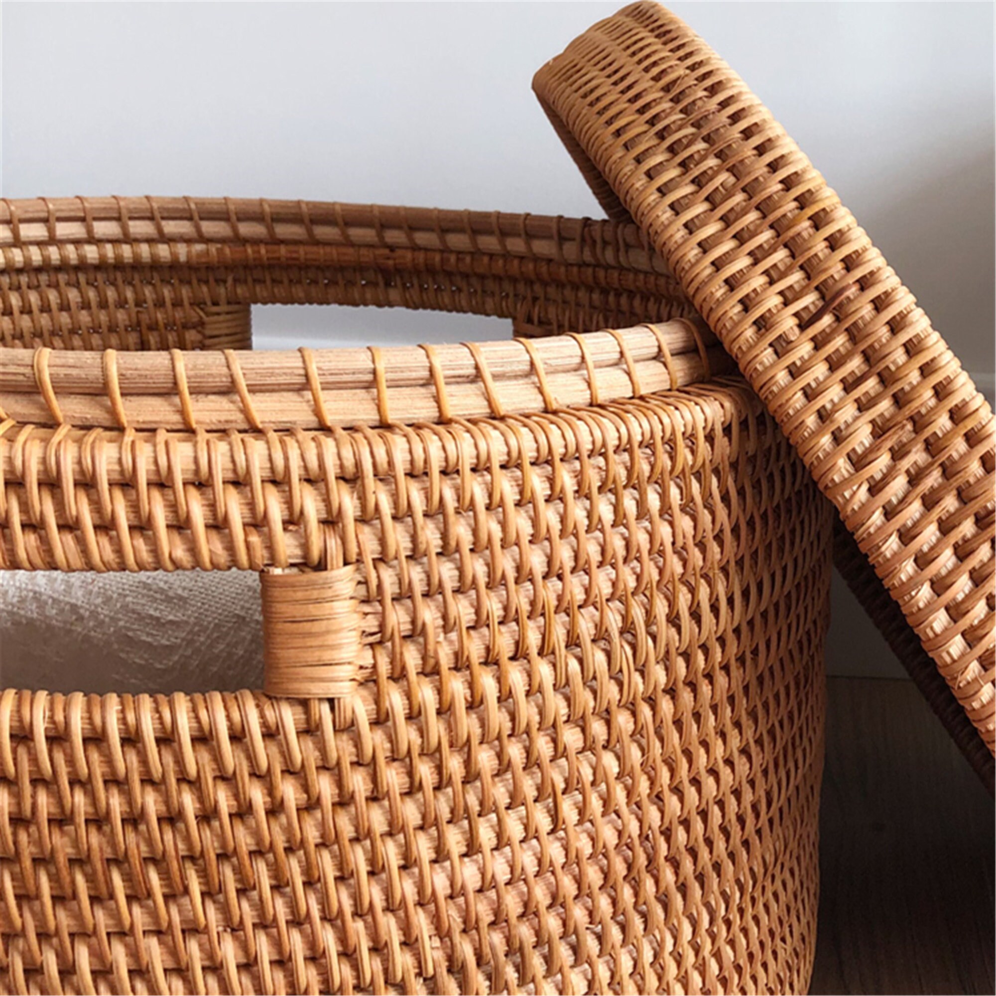 Round Rattan Woven Storage Basket With Lidrattan Storage Etsy