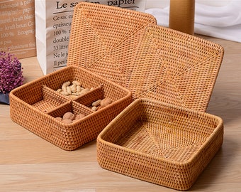 Rattan Woven Square Round Storage Basket,Home Storage Box,Personalized Natural Handmade basket,Housewarming Gift